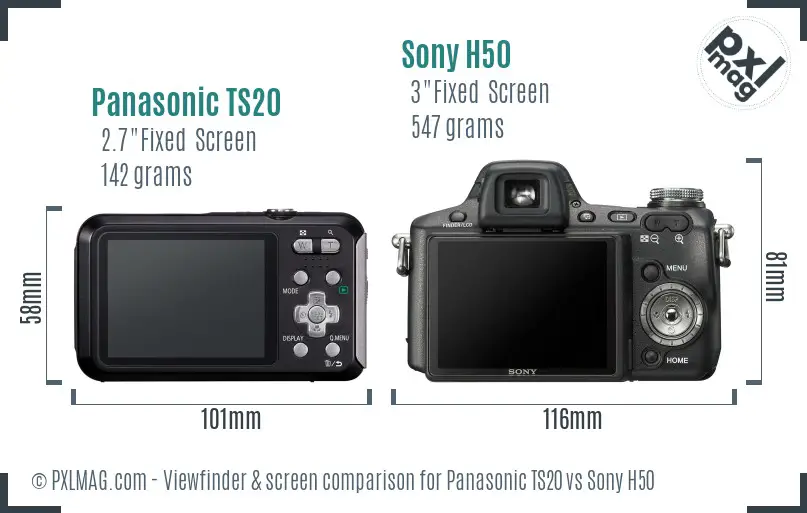 Panasonic TS20 vs Sony H50 Screen and Viewfinder comparison