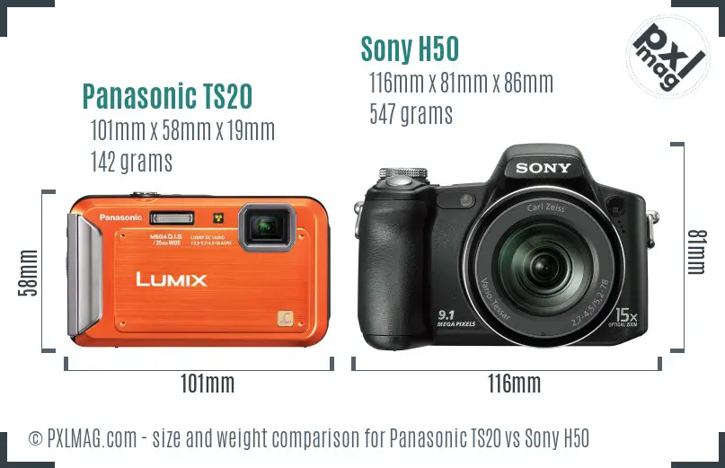 Panasonic TS20 vs Sony H50 size comparison