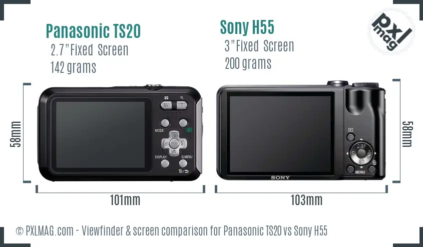 Panasonic TS20 vs Sony H55 Screen and Viewfinder comparison