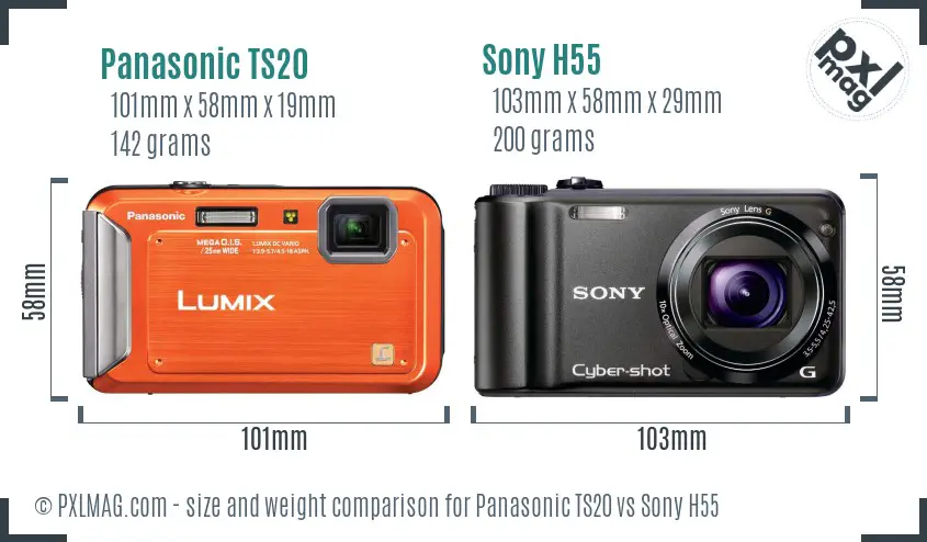 Panasonic TS20 vs Sony H55 size comparison