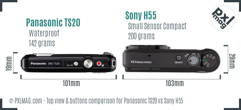 Panasonic TS20 vs Sony H55 top view buttons comparison