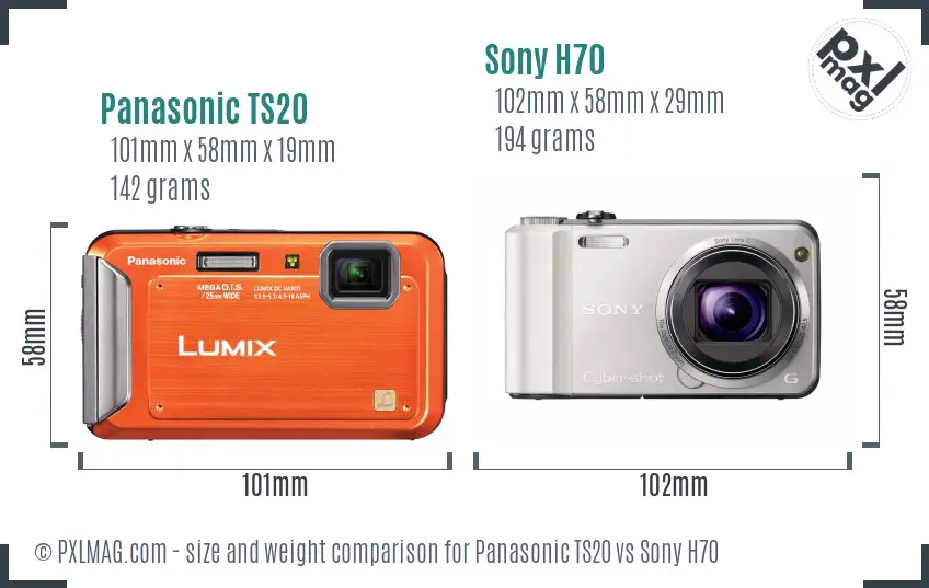 Panasonic TS20 vs Sony H70 size comparison Panasonic TS20 vs Sony H70 size comparison