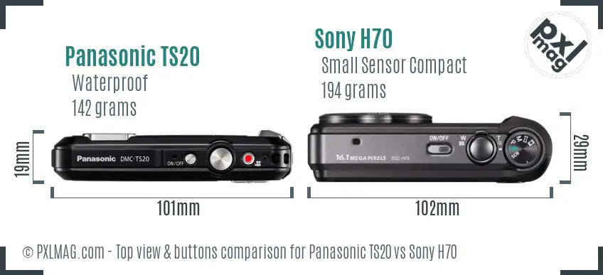 Panasonic TS20 vs Sony H70 top view buttons comparison Panasonic TS20 vs Sony H70 top view buttons comparison