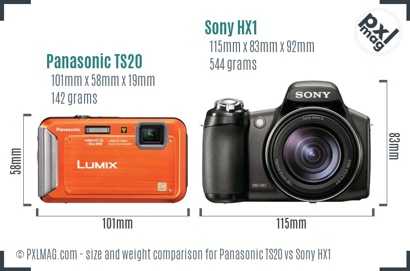 Panasonic TS20 vs Sony HX1 size comparison