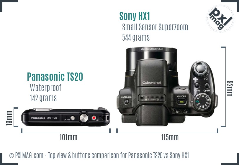 Panasonic TS20 vs Sony HX1 top view buttons comparison