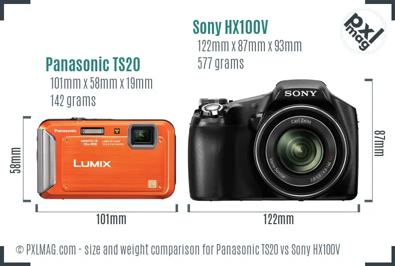 Panasonic TS20 vs Sony HX100V size comparison