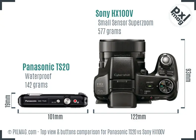Panasonic TS20 vs Sony HX100V top view buttons comparison
