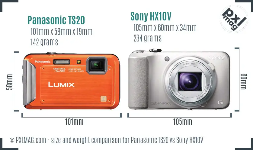Panasonic TS20 vs Sony HX10V size comparison Panasonic TS20 vs Sony HX10V size comparison