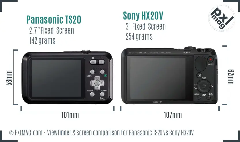 Panasonic TS20 vs Sony HX20V Screen and Viewfinder comparison