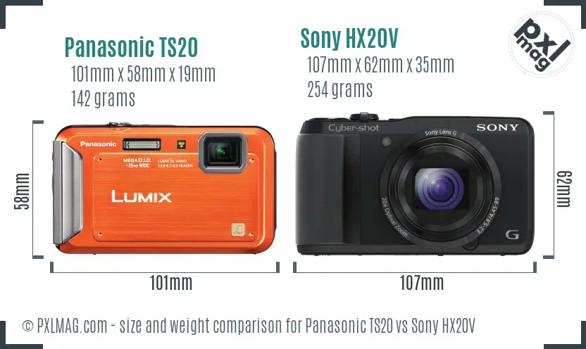 Panasonic TS20 vs Sony HX20V size comparison