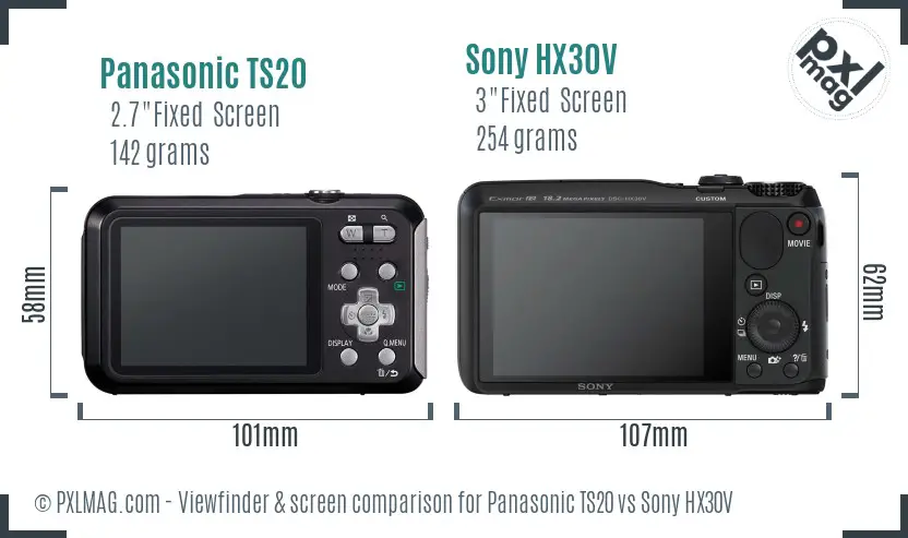 Panasonic TS20 vs Sony HX30V Screen and Viewfinder comparison Panasonic TS20 vs Sony HX30V Screen and Viewfinder comparison