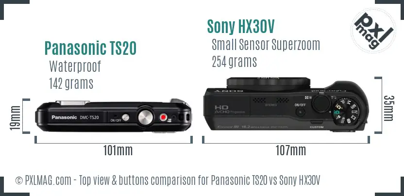 Panasonic TS20 vs Sony HX30V top view buttons comparison Panasonic TS20 vs Sony HX30V top view buttons comparison