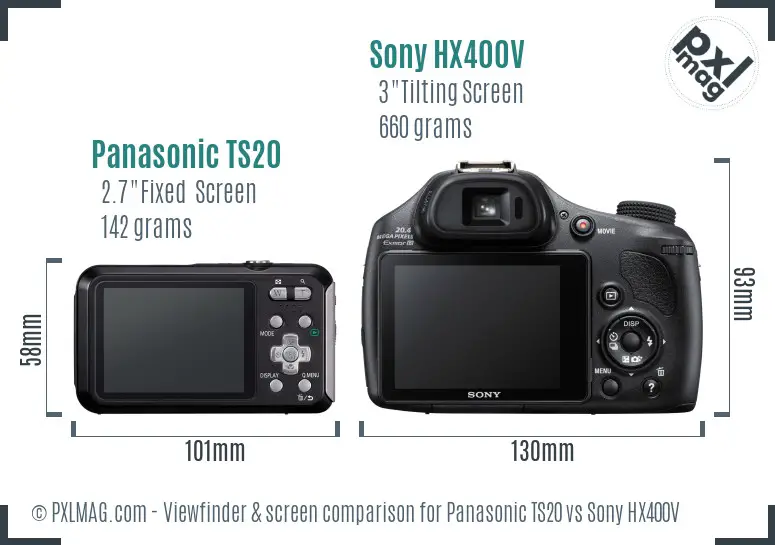 Panasonic TS20 vs Sony HX400V Screen and Viewfinder comparison