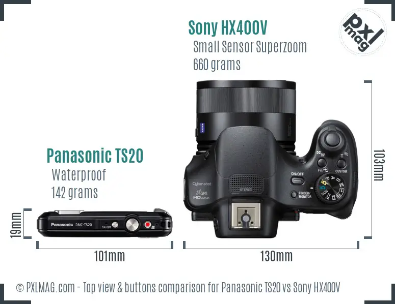 Panasonic TS20 vs Sony HX400V top view buttons comparison