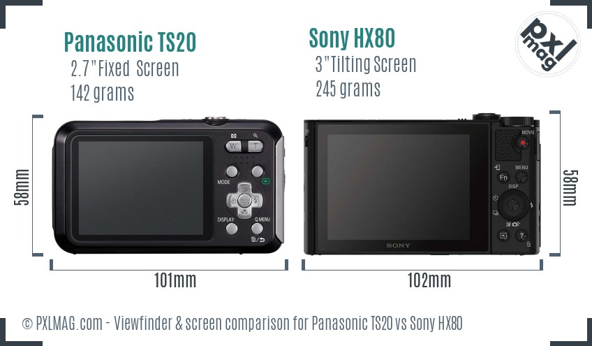 Panasonic TS20 vs Sony HX80 Screen and Viewfinder comparison
