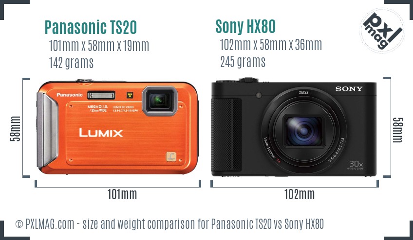 Panasonic TS20 vs Sony HX80 size comparison