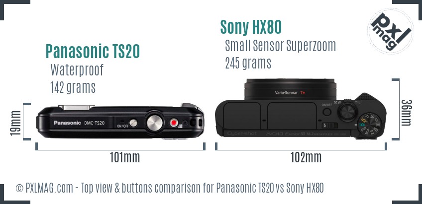 Panasonic TS20 vs Sony HX80 top view buttons comparison