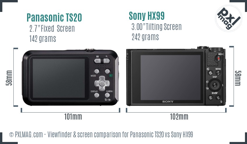 Panasonic TS20 vs Sony HX99 Screen and Viewfinder comparison