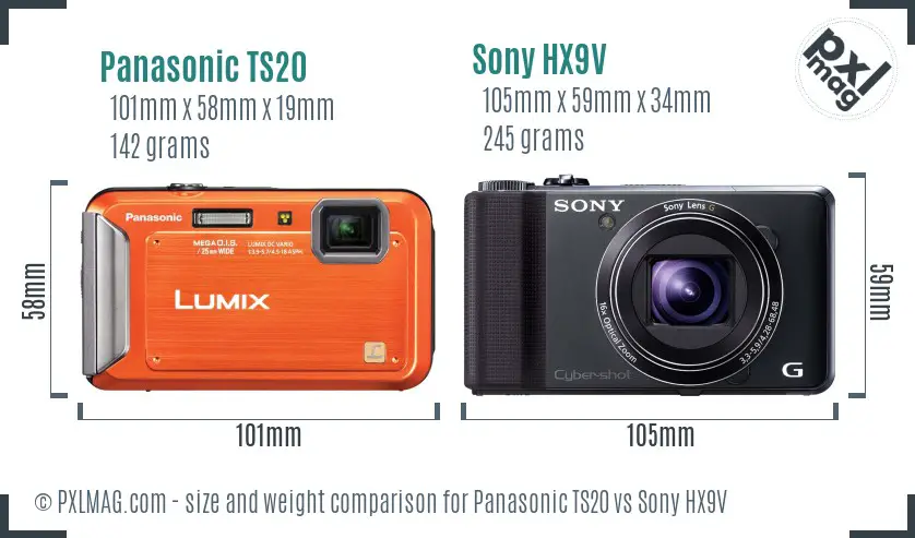 Panasonic TS20 vs Sony HX9V size comparison