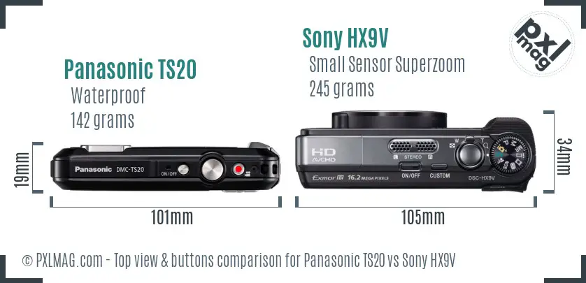 Panasonic TS20 vs Sony HX9V top view buttons comparison