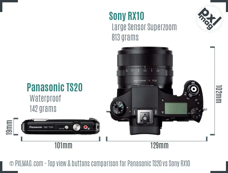Panasonic TS20 vs Sony RX10 top view buttons comparison Panasonic TS20 vs Sony RX10 top view buttons comparison