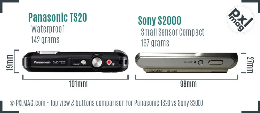 Panasonic TS20 vs Sony S2000 top view buttons comparison Panasonic TS20 vs Sony S2000 top view buttons comparison