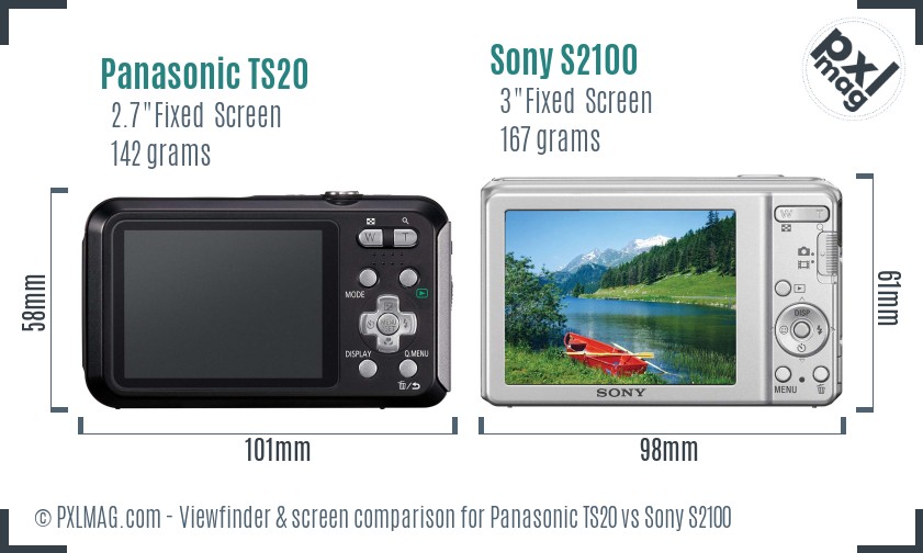 Panasonic TS20 vs Sony S2100 Screen and Viewfinder comparison