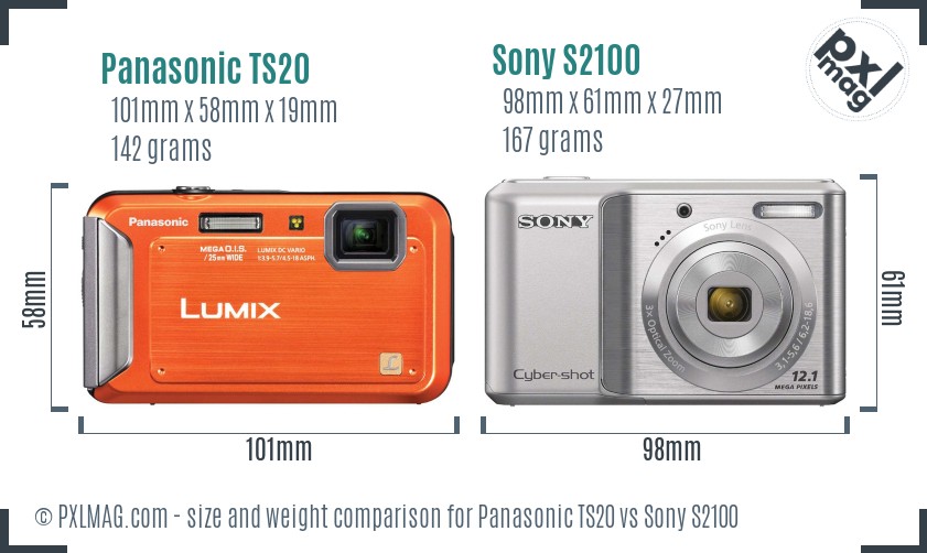 Panasonic TS20 vs Sony S2100 size comparison