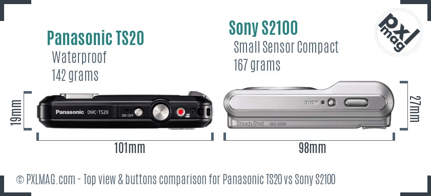 Panasonic TS20 vs Sony S2100 top view buttons comparison