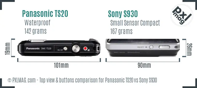 Panasonic TS20 vs Sony S930 top view buttons comparison