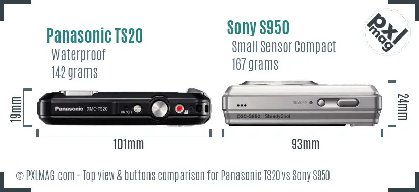 Panasonic TS20 vs Sony S950 top view buttons comparison