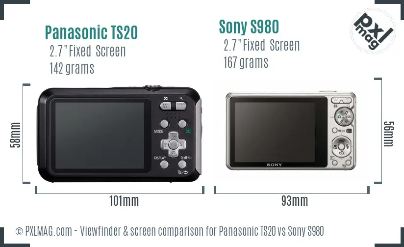 Panasonic TS20 vs Sony S980 Screen and Viewfinder comparison