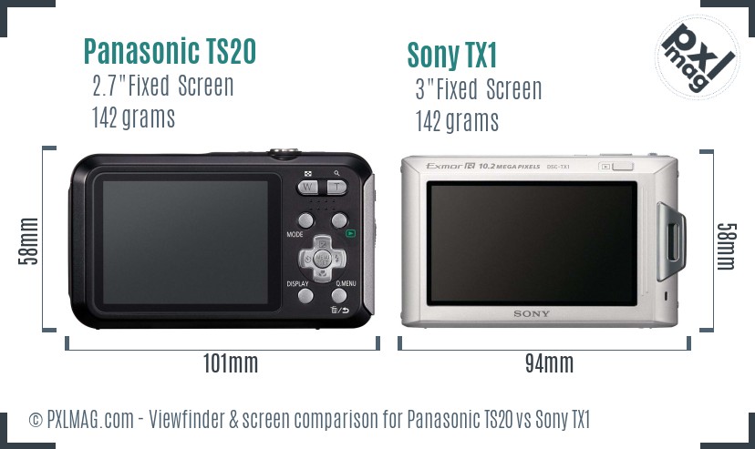 Panasonic TS20 vs Sony TX1 Screen and Viewfinder comparison