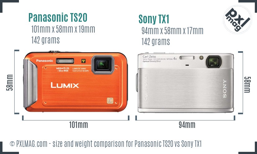 Panasonic TS20 vs Sony TX1 size comparison