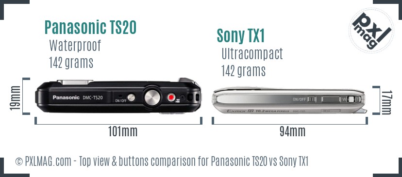 Panasonic TS20 vs Sony TX1 top view buttons comparison