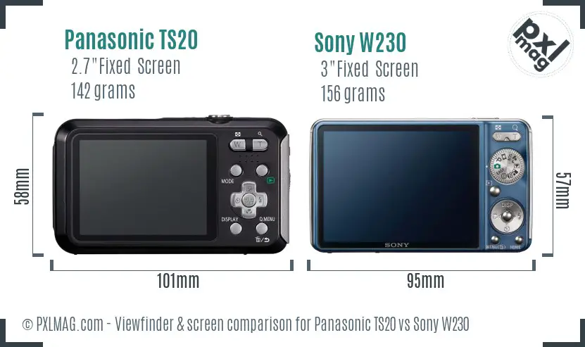 Panasonic TS20 vs Sony W230 Screen and Viewfinder comparison