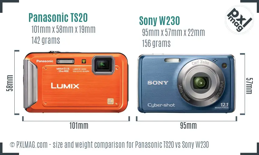 Panasonic TS20 vs Sony W230 size comparison