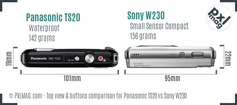 Panasonic TS20 vs Sony W230 top view buttons comparison