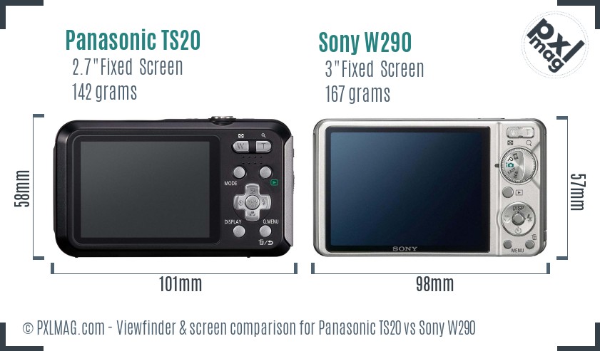 Panasonic TS20 vs Sony W290 Screen and Viewfinder comparison