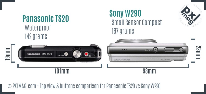 Panasonic TS20 vs Sony W290 top view buttons comparison