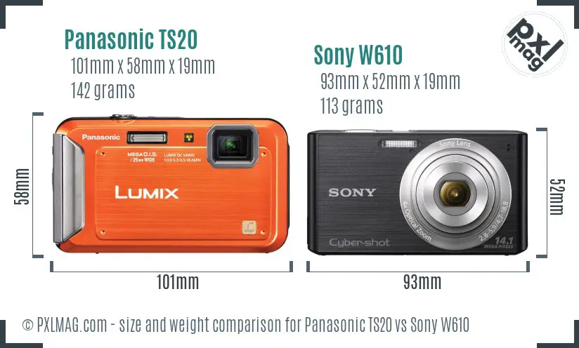 Panasonic TS20 vs Sony W610 size comparison