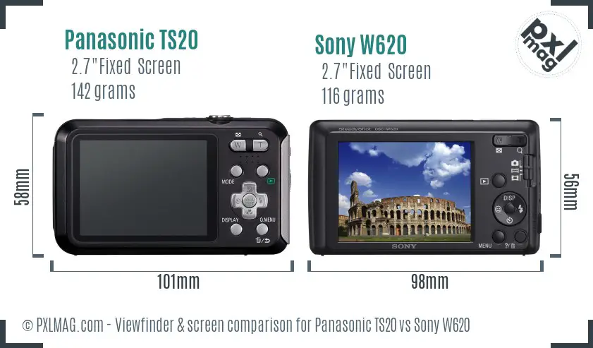 Panasonic TS20 vs Sony W620 Screen and Viewfinder comparison