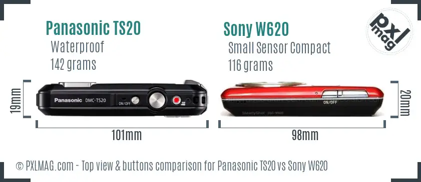 Panasonic TS20 vs Sony W620 top view buttons comparison