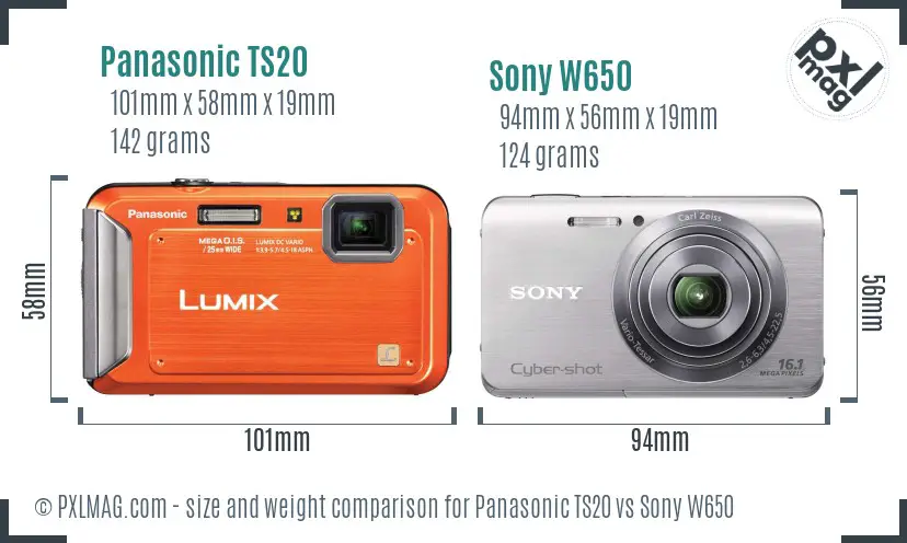 Panasonic TS20 vs Sony W650 size comparison