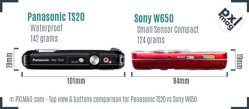 Panasonic TS20 vs Sony W650 top view buttons comparison