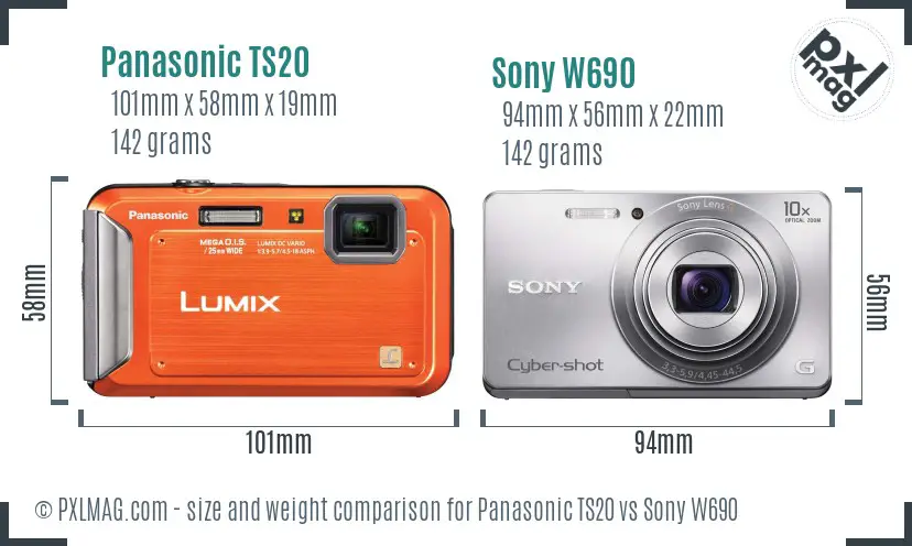 Panasonic TS20 vs Sony W690 size comparison
