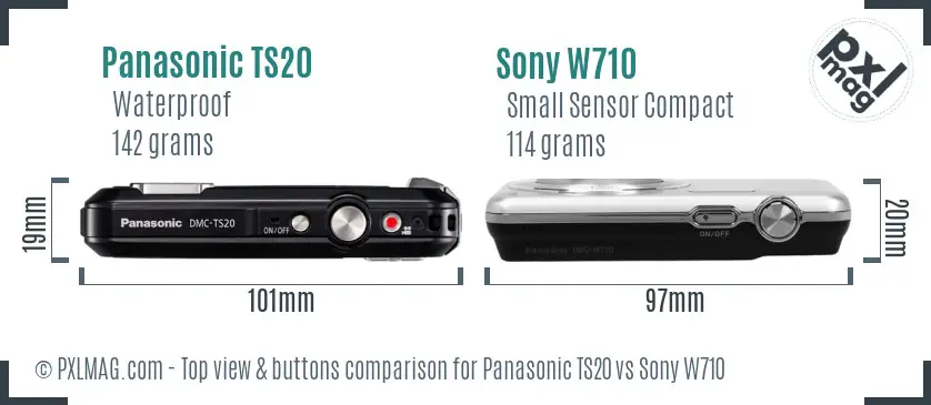 Panasonic TS20 vs Sony W710 top view buttons comparison Panasonic TS20 vs Sony W710 top view buttons comparison