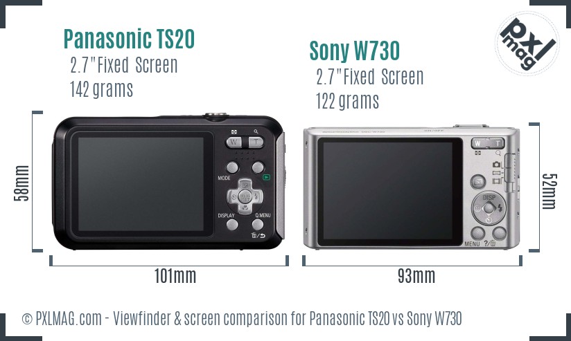Panasonic TS20 vs Sony W730 Screen and Viewfinder comparison