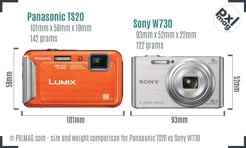 Panasonic TS20 vs Sony W730 size comparison
