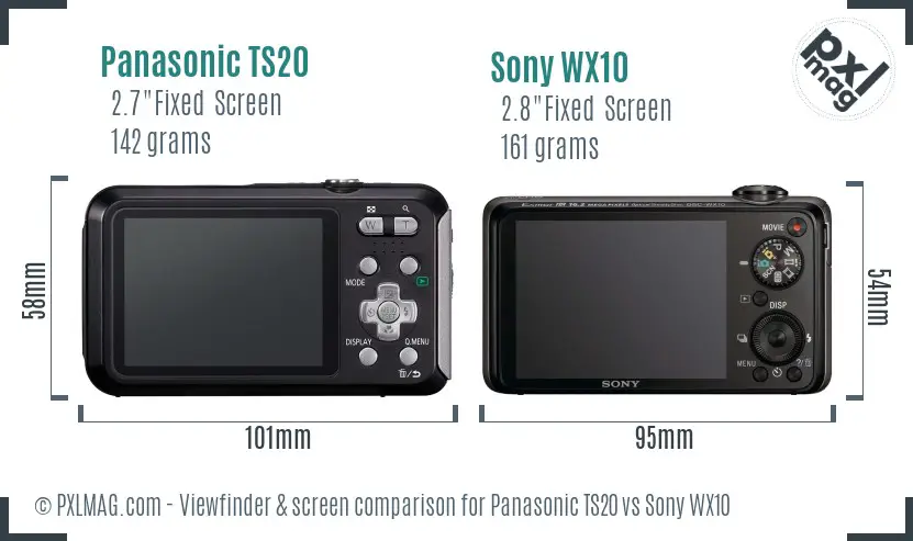 Panasonic TS20 vs Sony WX10 Screen and Viewfinder comparison